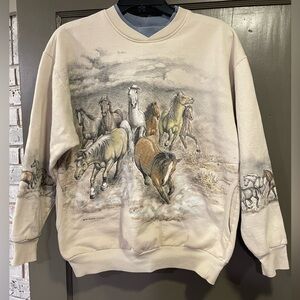 Unisex Vintage Art Unlimited Cream Horse Print Sweatshirt.Incredible condition!